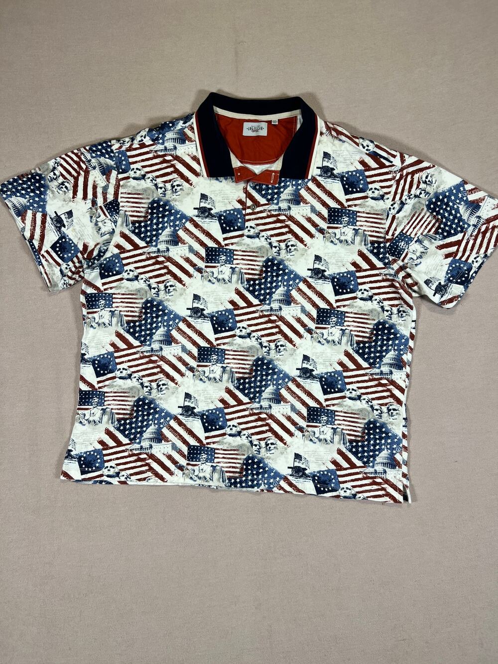 American Patriotic Polo Shirt Mens XL Flags Mount Rushmore USA Short Sleeve